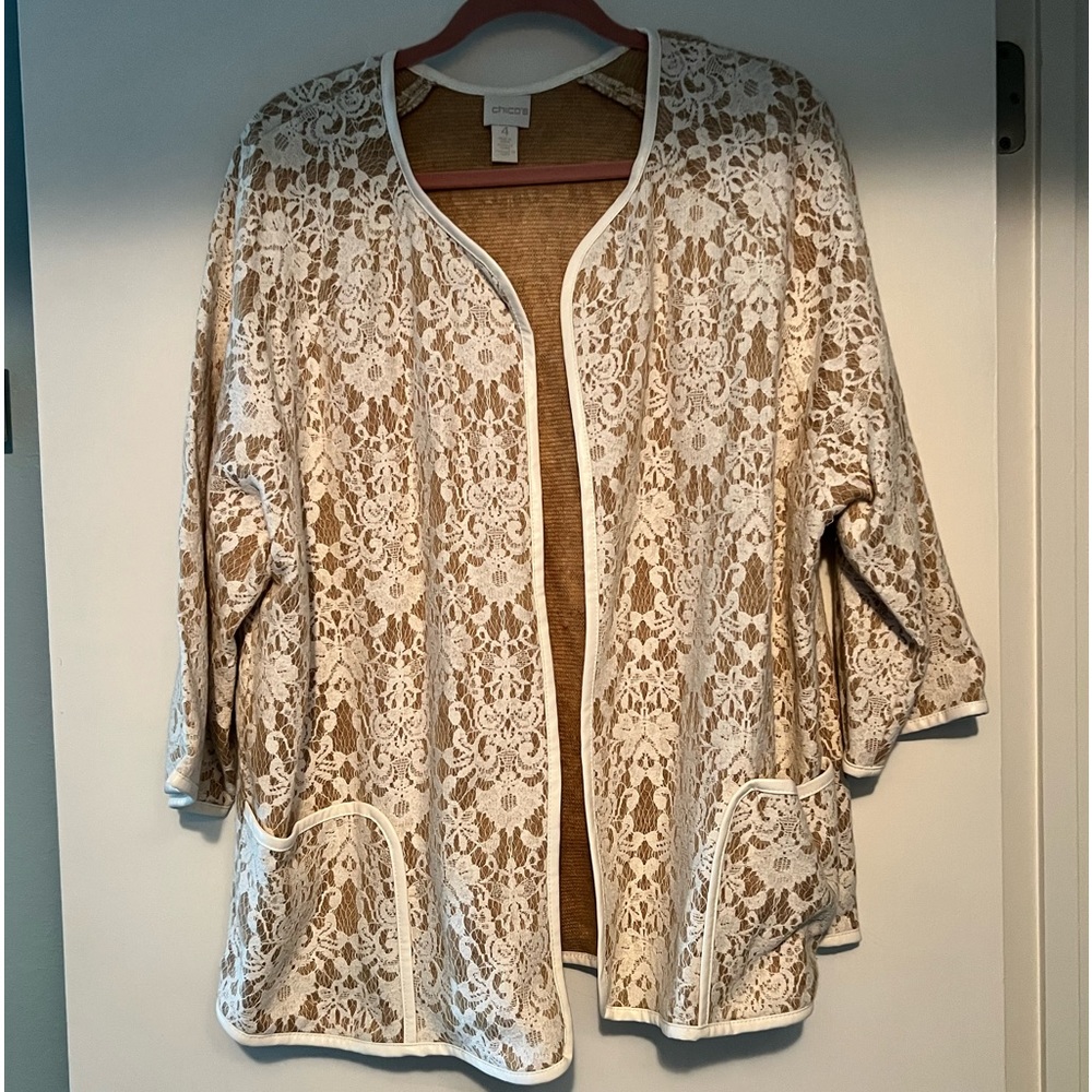 Chicos lace leather trimmed jacket